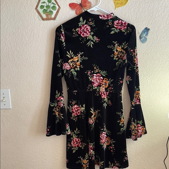 Black Fit and Flare Dress with Bell Sleeves and Mock Neck - Picture 5 of 5